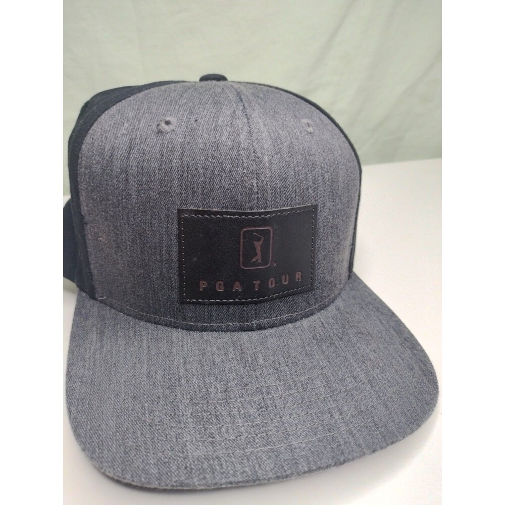 PGA Tour Golf Pro Series Flatbill Cap- 2 Tone Caviar,  Black Adj Strapback Hat